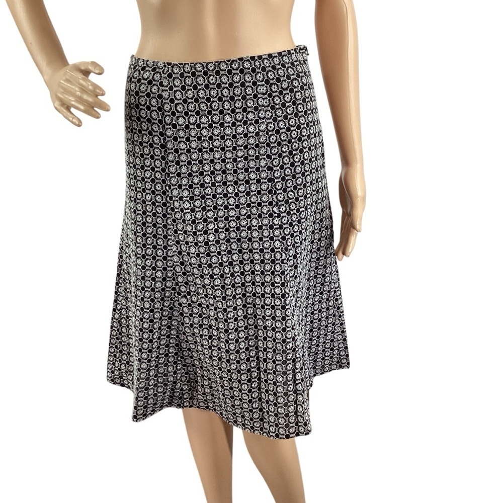 Nine West Petite Black White Embroidered Cotton A-Line Skirt Size 0P
